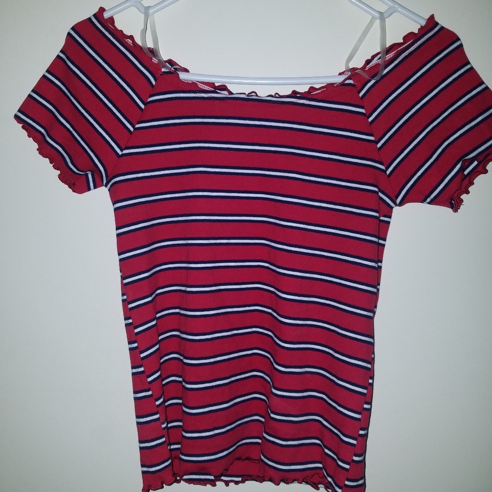 justice striped off the shoulder tee